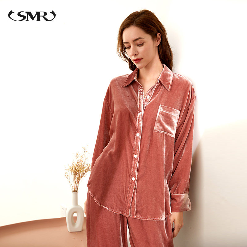 真丝春秋长袖金丝绒可外穿丝绒睡衣 珊目尔睡衣/家居服套装