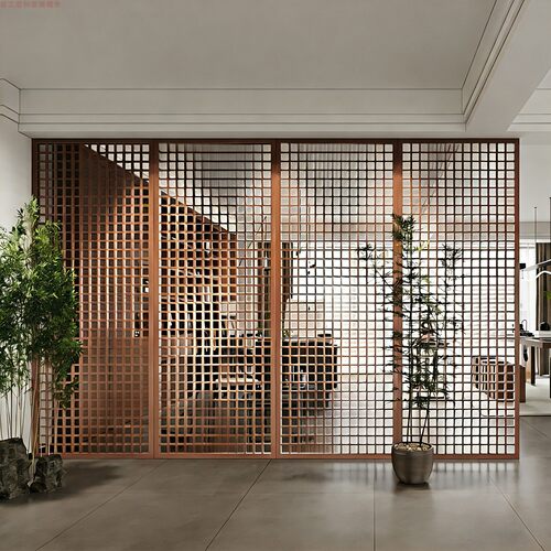 实木推拉门木屋定制中轴旋转格栅门原木折叠门平开小院房门隔断门 - 图0