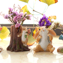 New Year Rabbit Swing Piece Creative Cute Animal Florid Dry Flower Inserted Test Tube Transparent Glass Bottle Office Decoration Gifts