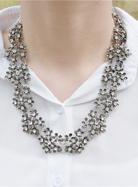 欧美韩版夸张镂空花朵水钻锁骨链