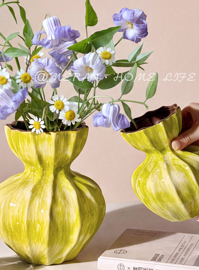 复古油画风木绿色陶瓷花瓶冰裂