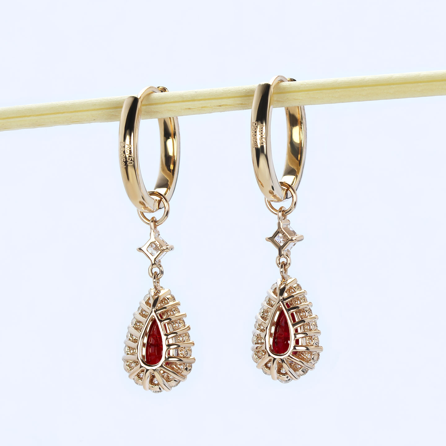 G18K玫瑰金无烧鸽血红宝石水滴形耳坠 可拆分多用款钻石耳环女款 - 图0