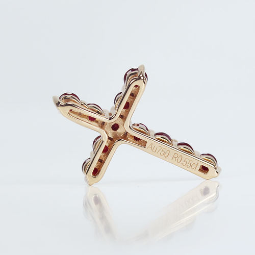 18K玫瑰金天然深红色红宝石十字架吊坠 2.2mm圆形男女款项链定制 - 图1