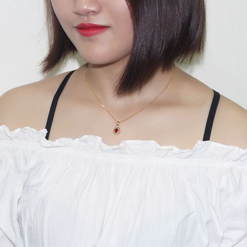 18K黄金天然鸽血红宝石吊坠锁骨链 彩金镶嵌钻石项链女款复古送礼 - 图2