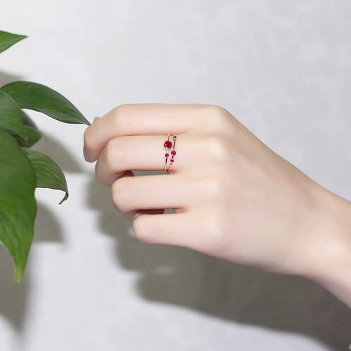 18K玫瑰金天然鸽血红宝石星球行星戒指 彩金包镶钻石双层分叉女款 - 图1