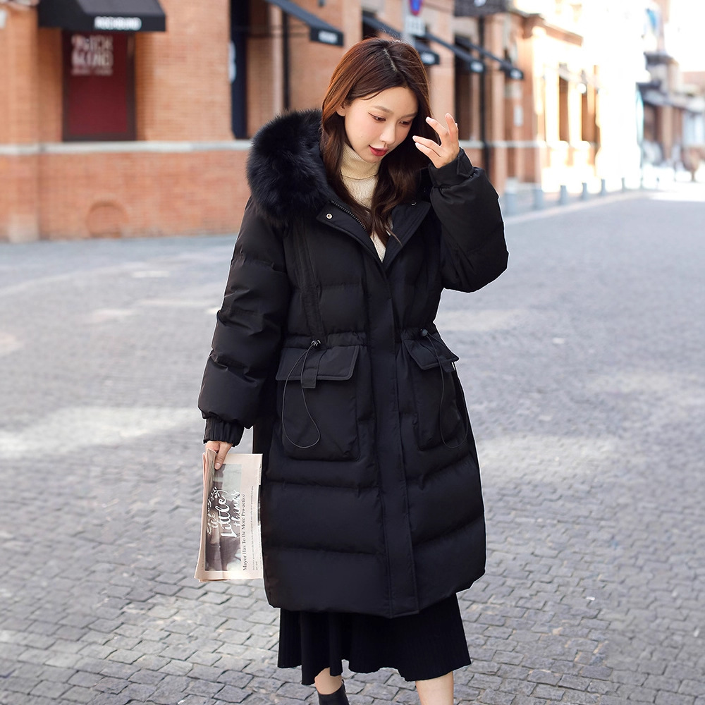 2025新款胖妹妹特大码女装200斤显瘦收腰狐狸毛领长款羽绒服潮218 - 图0