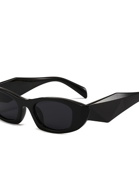 2025新款黑色猫眼墨镜女潮时髦复古不规则窄框太阳眼镜男防晒度假