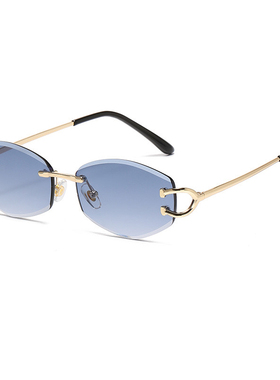 新款时尚金属椭圆无框太阳眼镜女美式潮牌网红街拍防紫外线墨镜男