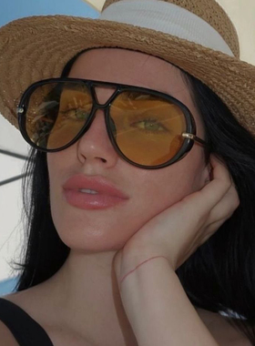 显脸小飞行员墨镜ins网红同款街拍凹造型防紫外线太阳镜女潮圆脸