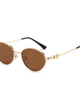 复古松弛老钱风金属椭圆形墨镜2025新款防晒防紫外线港风太阳眼镜