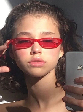 欧美朋克街头时髦窄框墨镜ins明星同款扁圆酷炫设计凹造型太阳镜