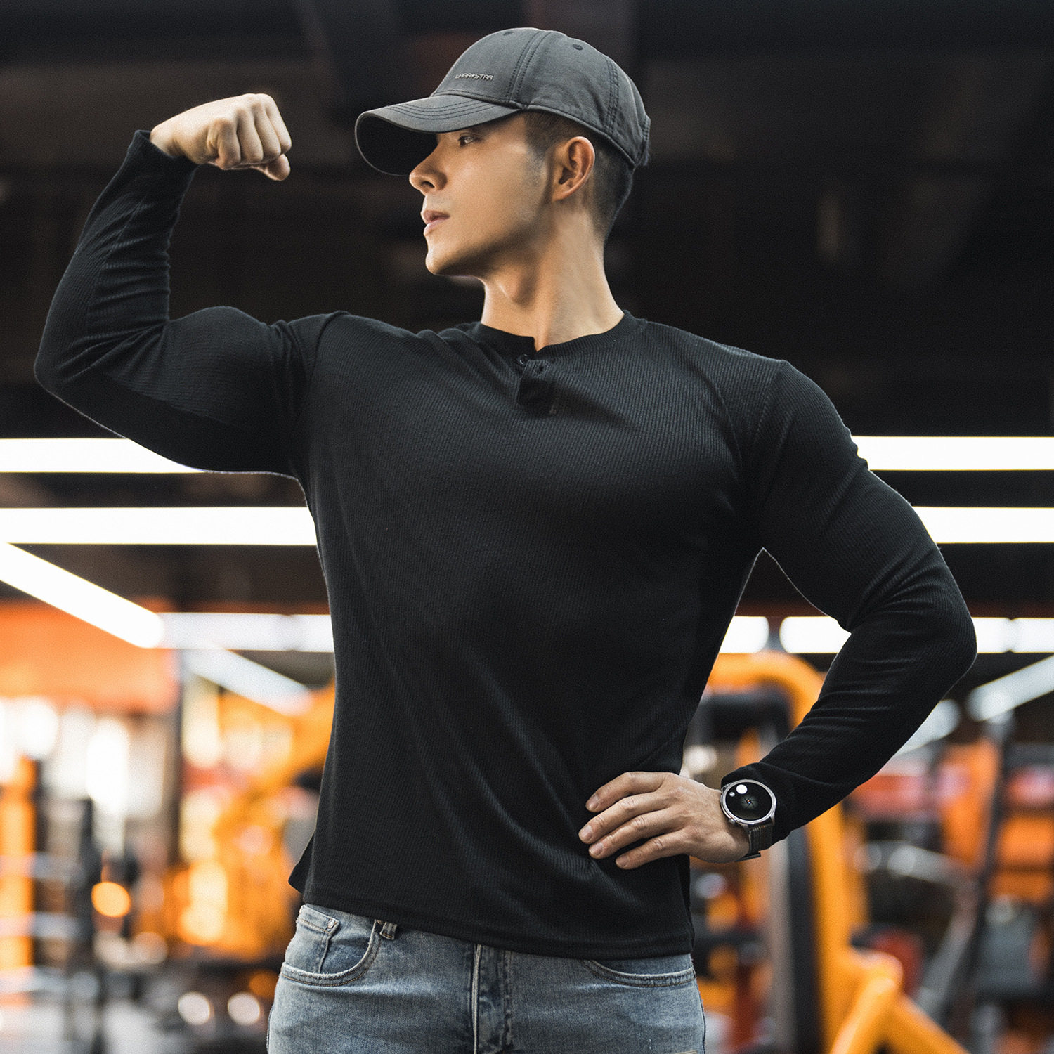 美式肌理条纹运动长袖秋季男士亨利领T恤透气休闲打底衫健身上衣,淘宝优惠券,粉丝福利购,淘宝优惠卷