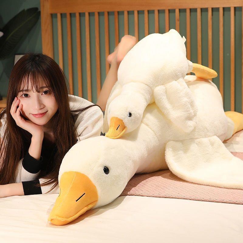 Big white goose sleeping pillow plush toys duck goose doll d - 图1