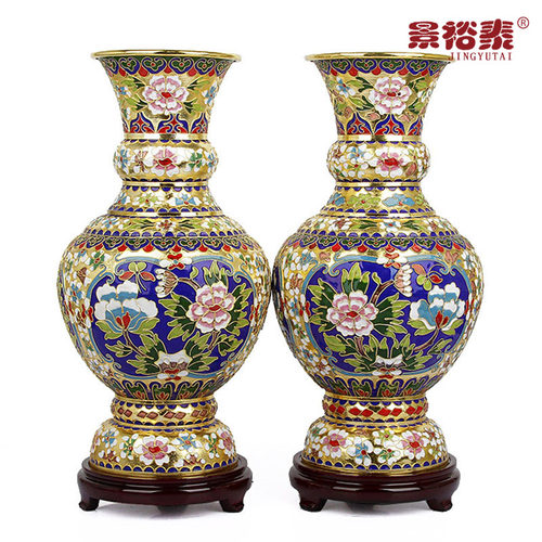 老北京珐琅彩景泰蓝花瓶摆件供台金属铜掐丝龙凤牡丹花手工工艺品_虎窝淘
