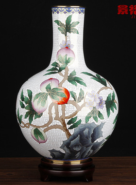 景泰蓝花瓶大寿桃铜胎珐琅家饰