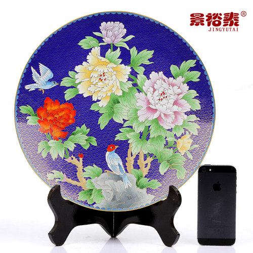 北京景泰蓝12寸圆盘蓝地牡丹花鸟铜胎珐琅家居摆件商务礼品送领导 - 图0