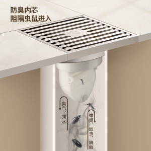 潜水艇奶油风地漏铜拉丝防臭地漏盖芯卫生间洗衣机官网官方旗舰店