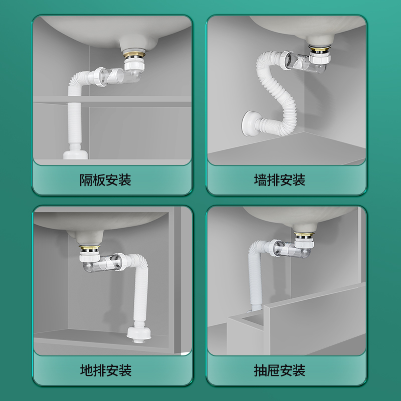 潜水艇墙排洗脸盆防臭下水管软管台盆面盆手池排水管道下水器配件 - 图1