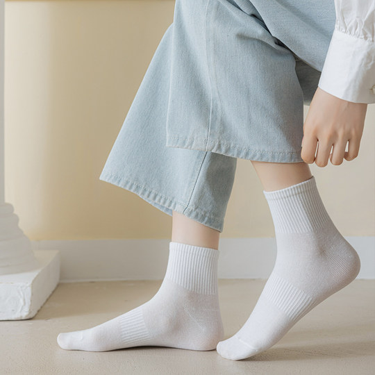 白色袜子女款中筒袜纯棉秋冬薄款女士长袜2025新款爆款女生棉袜