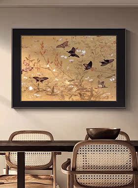 中古风餐厅装饰画新中式客厅背景墙挂画复古艺术走廊过道壁画