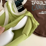 Майка топ с буквами, короткий базовый топ с чашечками, демисезонная футболка без рукавов, термобелье