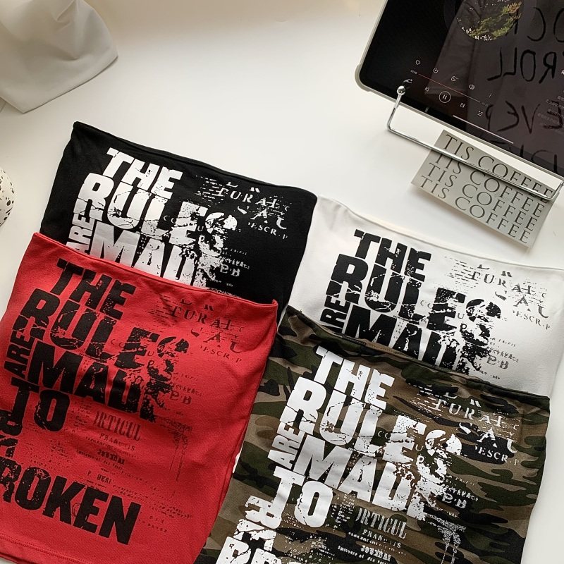 美式复古字母印花辣妹红色抹胸背心女夏季短款显瘦带胸垫外穿上衣,淘宝优惠券,粉丝福利购,淘宝优惠卷