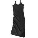 Осеннее трикотажное длинное платье-комбинация, приталенное платье, майка топ, длинная юбка, с акцентом на бедрах