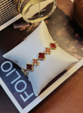 SL177•复古轻奢风红色四叶草串珠手链（材料包&成品）