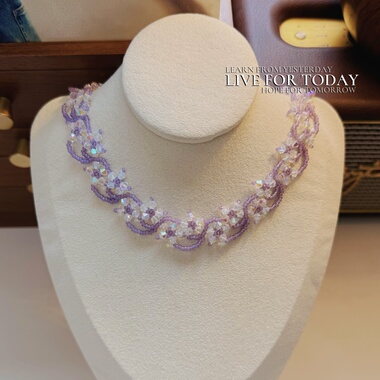XL037•梦幻紫色蕾丝氛围感串珠项链手工颈链（材料包&成品）