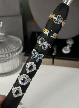 天然伦敦蓝托帕S925银皇冠戒指女