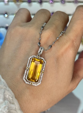 天然黄水晶吊坠项链S925银高级感