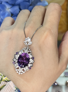 天然紫水晶吊坠S925银镶嵌精致女
