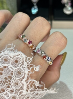 天然碧玺蓝宝石戒指精致小众银镶