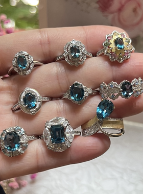 天然蓝托帕石戒指女S925纯银精致