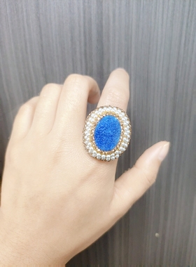 镶嵌天然小珍珠18K真金电镀保色活口戒时尚个性天然玛瑙晶牙戒指