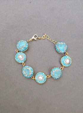 海蓝宝珍珠气质手链戒指轻奢小众精致显白女款2023年新款可调节