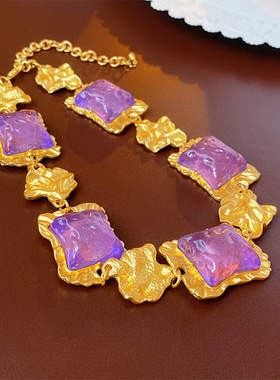 银针不规则方形耳坠项链 文艺复古宫廷风耳环 时尚轻奢高级感耳饰