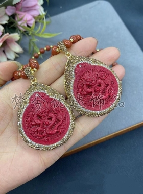 新款雕刻工艺龙牌天然朱砂玛瑙石毛衣链秋冬新中式小众原创设计款