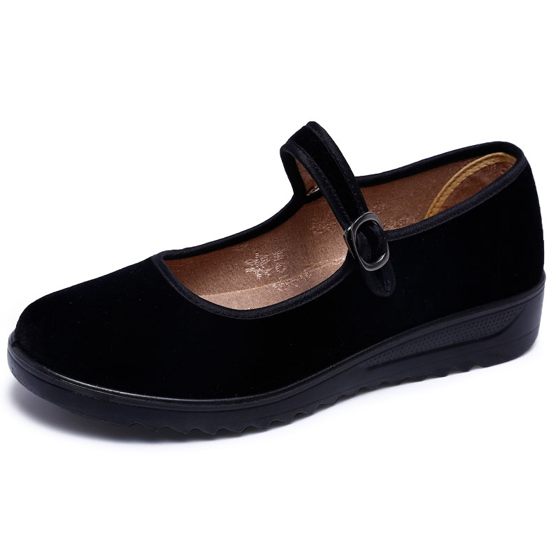 赛格夏季女式黑色金丝绒防滑方口北京老布鞋女鞋夏旗舰店官方厚底 - 图0