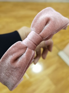 Dolan饰品韩国法式公主风粉色黑色丝绒头顶蝴蝶结适合圆脸的发箍