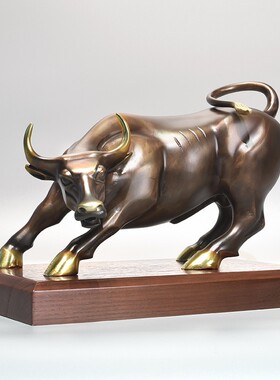 华尔街铜牛工艺品摆饰纯黄铜生肖牛股市牛客厅办公室装饰开业礼品