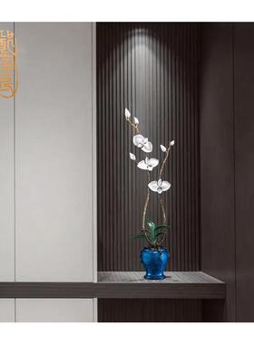 全黄铜兰花摆件铜器工艺品新中式现代客厅玄关壁龛软装竖高装饰