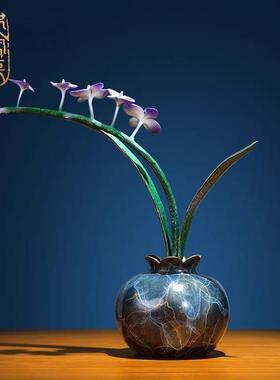 郑家匠兰花黄铜摆件新中式