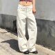 TheDINA 2026 New American Retro Drape White Brushed Straight Low Low Waist Floor-Mopping Jeans for Women