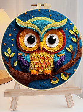 喜庆羊毛毡戳戳乐刺绣动物画