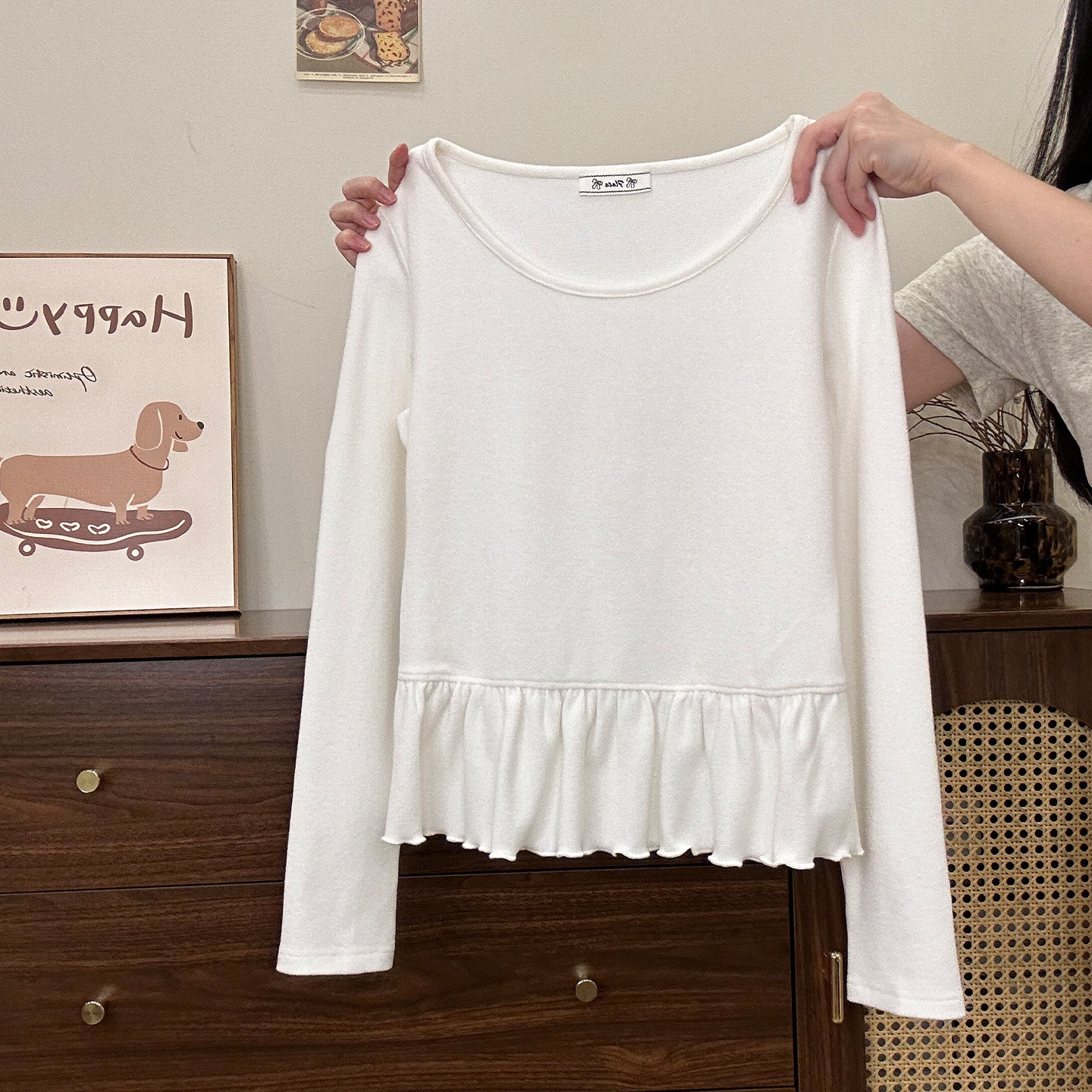 奶油的宇宙 蕾丝波点磨毛加厚内搭长袖女两件套千金风叠穿上衣,淘宝优惠券,粉丝福利购,淘宝优惠卷