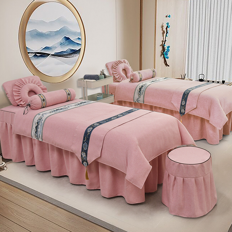 美容床罩四件套棉麻高端轻奢美容院专用按摩床单新款高级四季床套