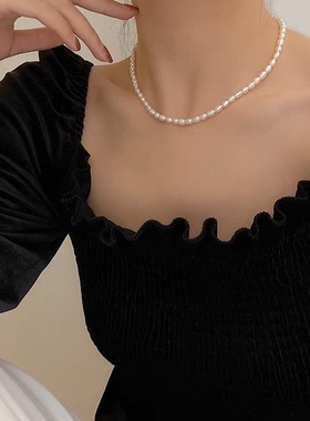 4mm小号法式感配饰珍珠项链女锁骨链轻奢小众设计感颈链时尚