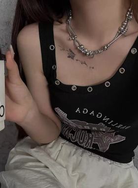 项链男潮双层叠戴重工圆珠爱心冷淡风嘻哈痞帅风金属个性锁骨链女