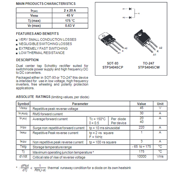 原装进口拆机 STPS4045CP S4045 TO-3P非国产【实图拍摄】-图0